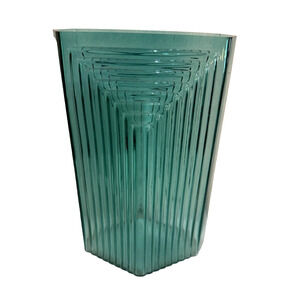 Vintage 1980s Pilgrim Art Deco Light Blue Ribbed Sky Scraper Vase 12.25" Tall